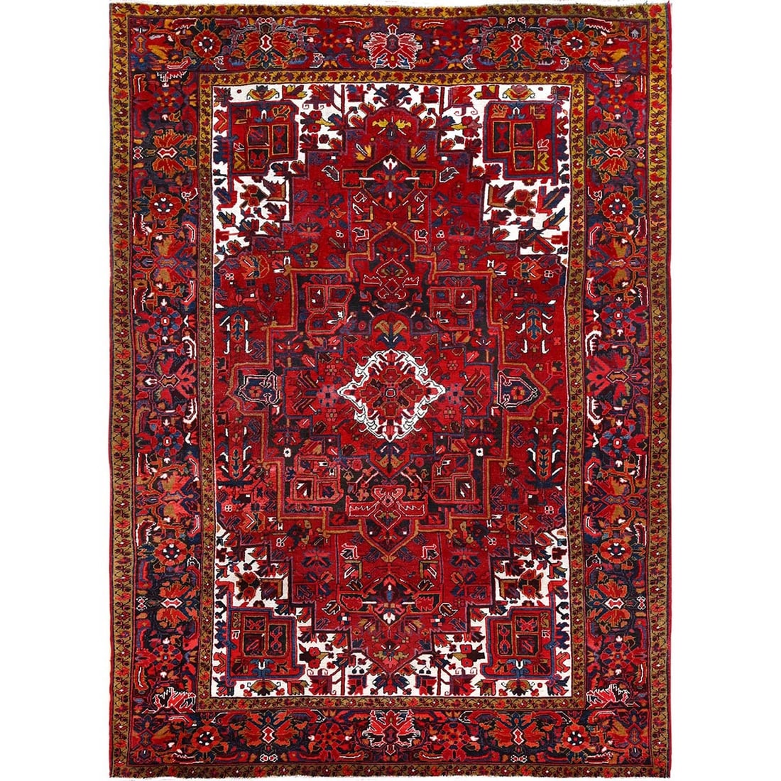 8'2"x11'10" Barn Red Pure Wool Hand Knotted Vintage Zoroastrian Heris Rug (1 of 12)
