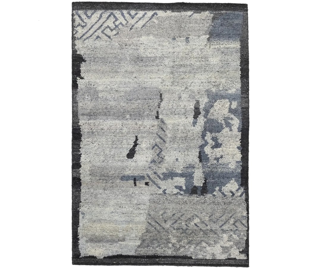 Bas-Relief Modern Area Rug 4X6 Gray Wool Hand Knotted Oriental Home Decor Carpet Hand-Knotted: Bas-Relief Modern Area Rug 4X6 Gray Wool Hand Knotted Oriental Home Decor Carpet Hand-Knotted Hand-knotted in wool, this 4'1 x 6'0 gray area rug boasts a modern, abstract design with a high-low relief