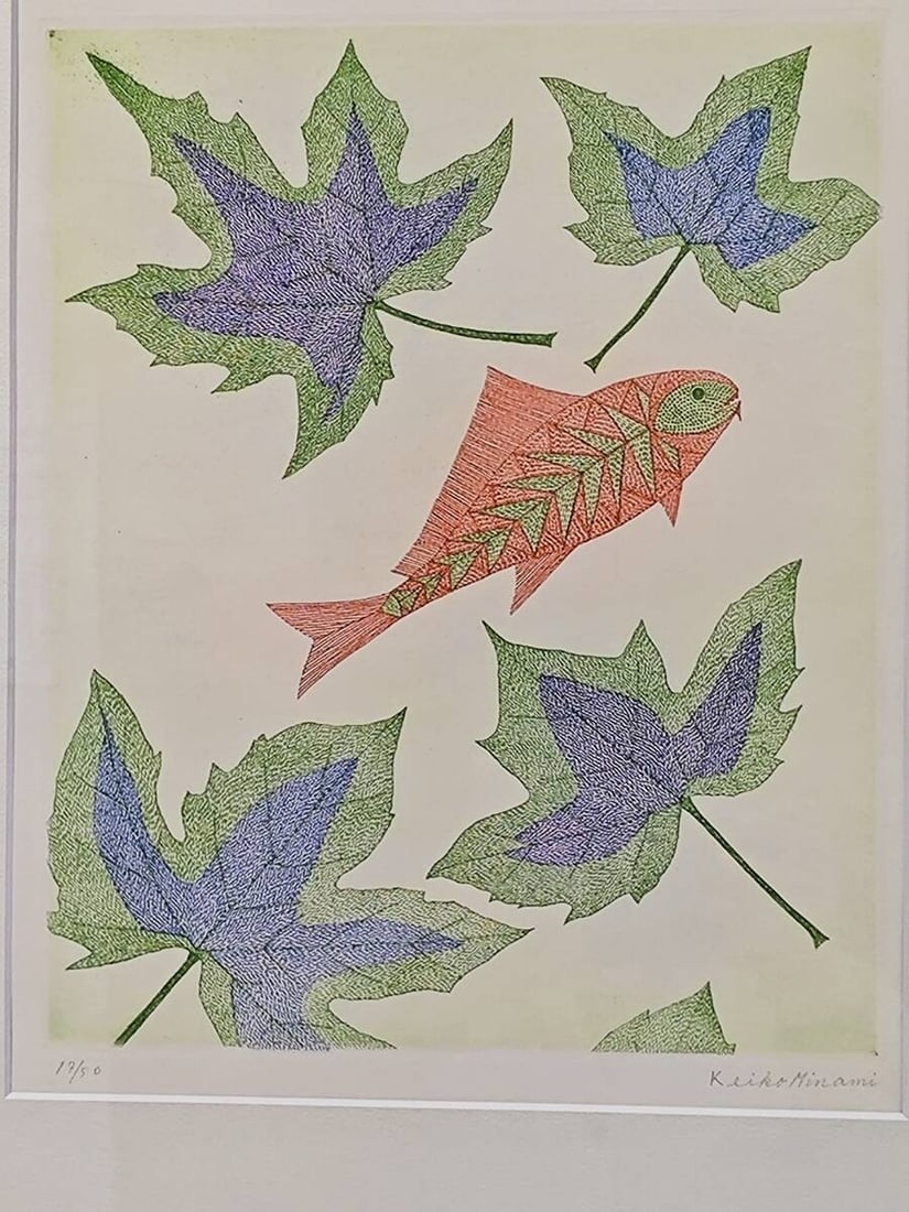 Keiko Minami Ed50 Japanese Framed Art Print Leaves Red Fish: Keiko Minami Ed50 Japanese Framed Art Print Leaves Red Fish Item Specifics: Unit Of Sale: Single Piece Artist: Keiko Minami Signed By: Keiko Minami Signed: Yes Size: Medium Title: Leaves and Red Fish 