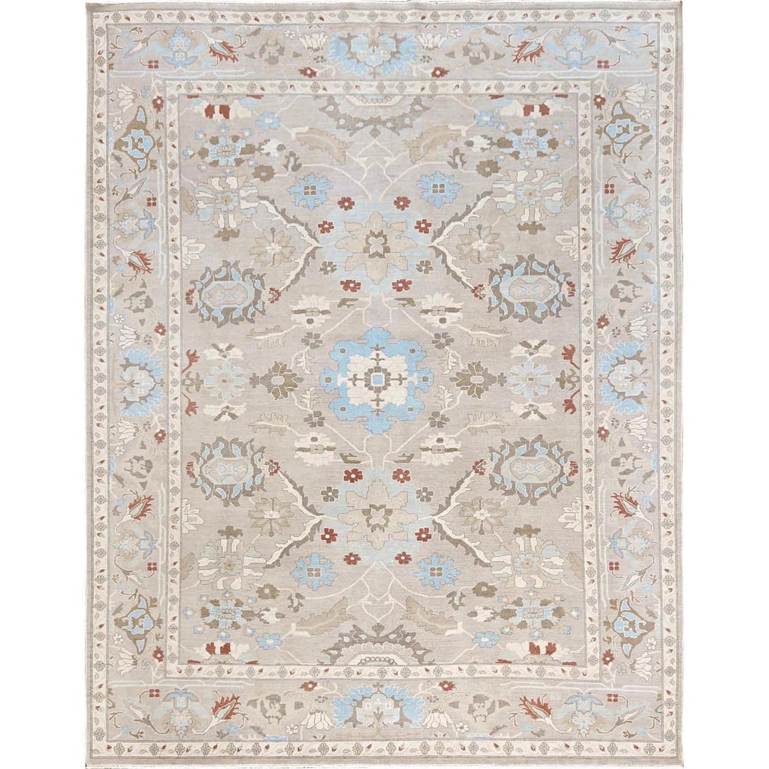 9'3"x11'10" Gray Oushak with Zero Pile Sheared Low Hand Knotted Wool Rug (1 of 12)