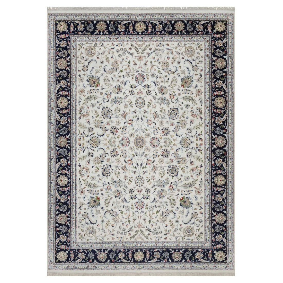 8'9"x12'2" Ivory Hand Knotted Wool & Silk Nain with All Over Design Rug: 8'9"x12'2" Ivory Hand Knotted Wool & Silk Nain with All Over Design Rug This stunning 8'9"x12'2" Ivory Hand Knotted Wool & Silk Nain rug boasts an all-over design that showcases the beauty of Oriental