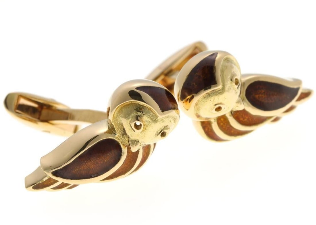 Boucheron 18k Yellow Gold Brown Owl Animal Cufflinks Mens Accessory Jewelry: Boucheron 18k Yellow Gold Brown Owl Animal Cufflinks Mens Accessory Jewelry Item Specifics: Materials Sourced From: France Shape: Owl Occasion: Anniversary Birthday Christmas Engagement Father's Day G