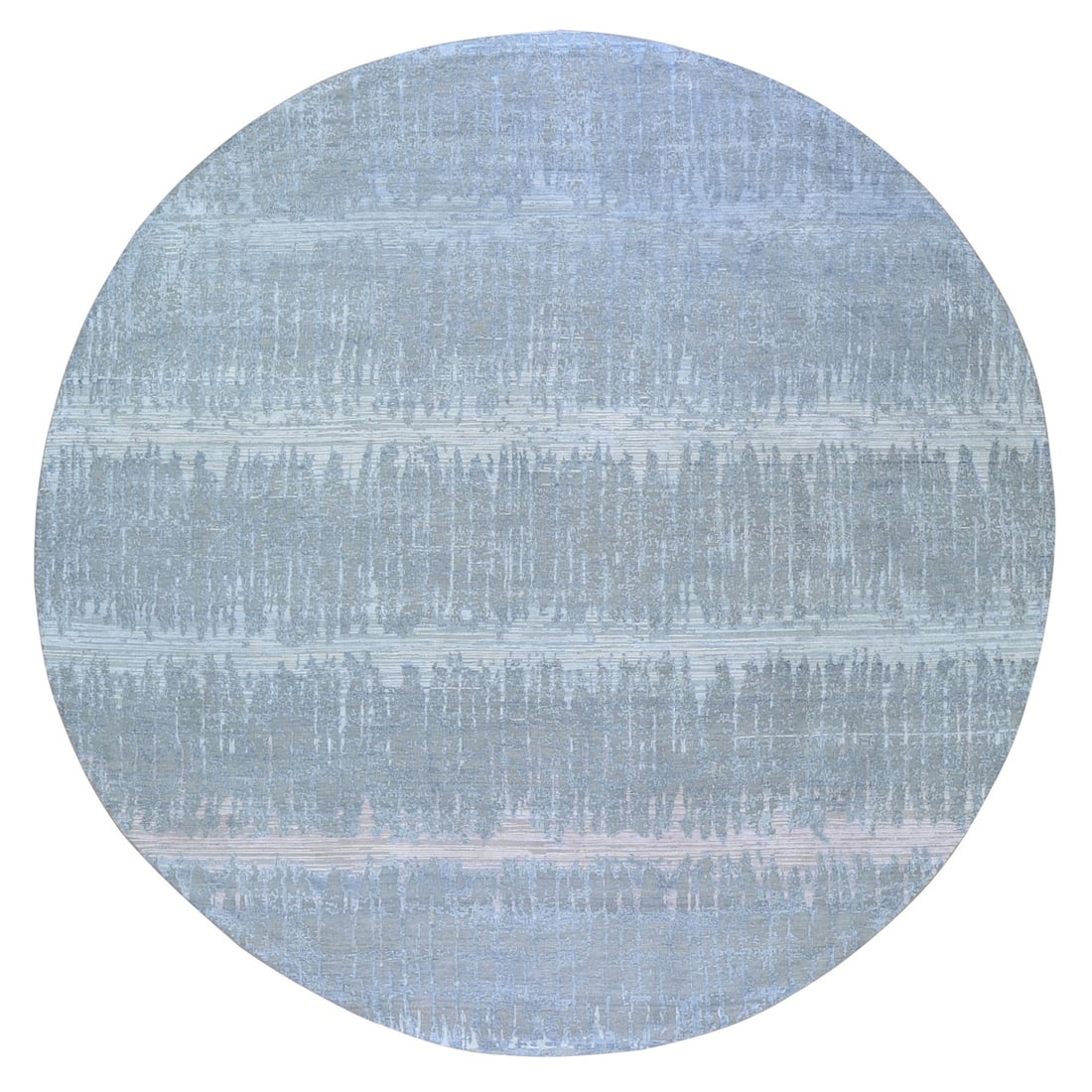 10'1"x10'1" Cardiac Design Round Textured Wool and Pure Silk Handmade Rug: 10'1"x10'1" Cardiac Design Round Textured Wool and Pure Silk Handmade Rug The 10'1"x10'1" Cardiac Design Round Textured Wool and Pure Silk Handmade Rug boasts a stunning modern design, featuring a gre