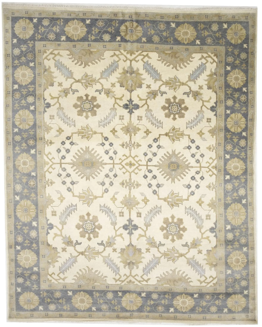 Large Hand-Knotted Oushak Floral Rug Oriental Carpet Bedroom Home Decor 8X10 Ft Hand-Knotted: Large Hand-Knotted Oushak Floral Rug Oriental Carpet Bedroom Home Decor 8X10 Ft Hand-Knotted Hand-knotted in wool, this 8x10 ft Large Oushak Floral Rug boasts a beautiful, modern floral pattern in mut