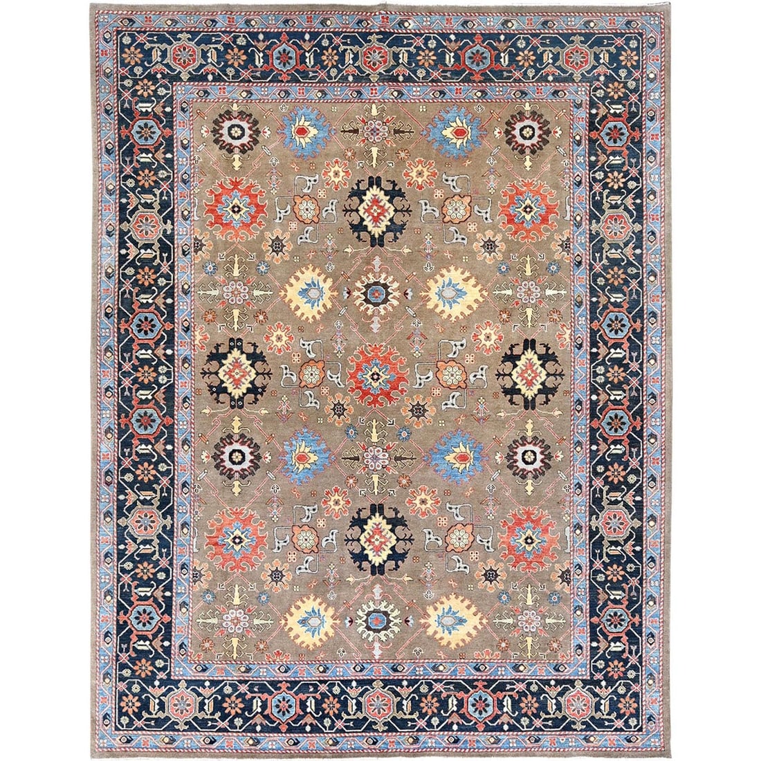 9'x11'9" Brown Wool Hand Knotted Seeripe Heris Design Oriental Rug: 9'x11'9" Brown Wool Hand Knotted Seeripe Heris Design Oriental Rug Brown Wool Hand Knotted Seeripe Heris Design Oriental Rug features a rich, brown wool pile with intricate Heris design, showcasing th