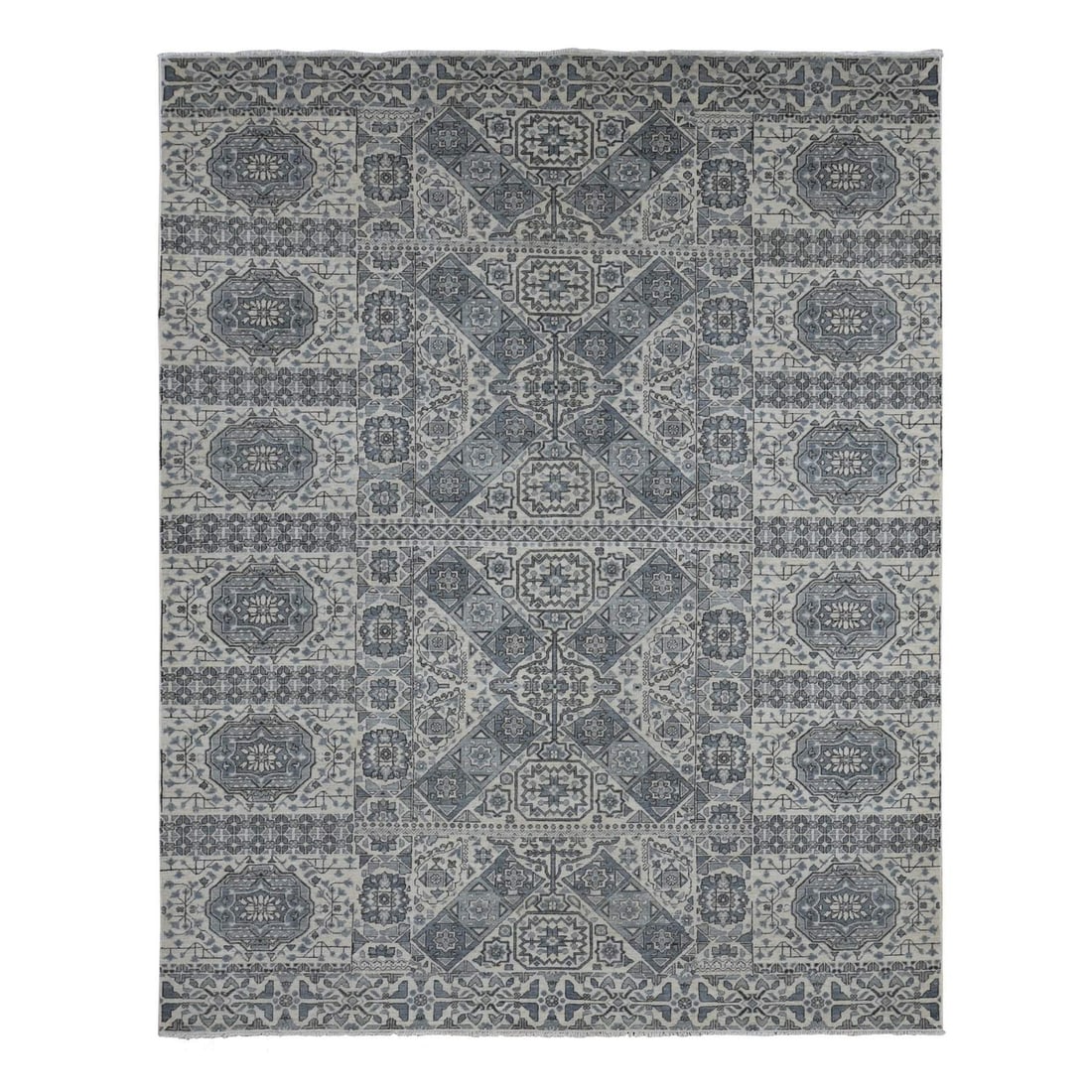 8'2"x10'5" Gray Ottoman Mamluk Design Hand Knotted Undyed Wool Rug (1 of 12)
