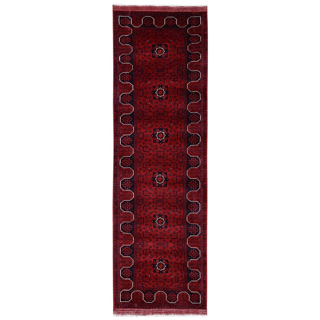 Afghan Red Wool Hand Knotted Runner With Geometric Motif 2'9"9'7 (1 of 7)
