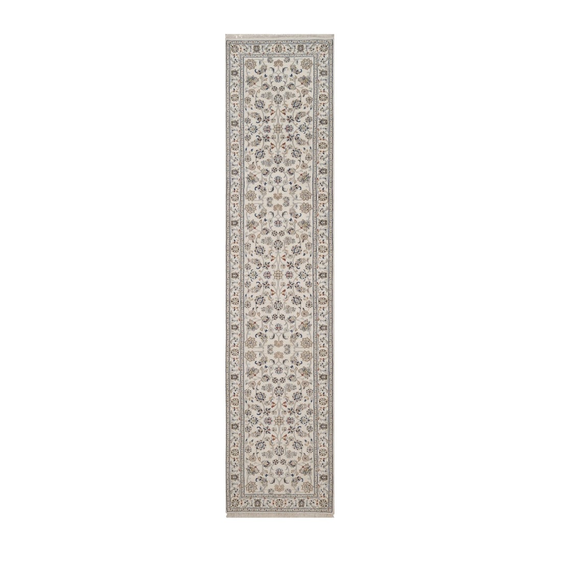 Ivory Nain Flower Design Hand Knotted Wool Silk 2'8"x12' Runner 250 KPSI (1 of 8)