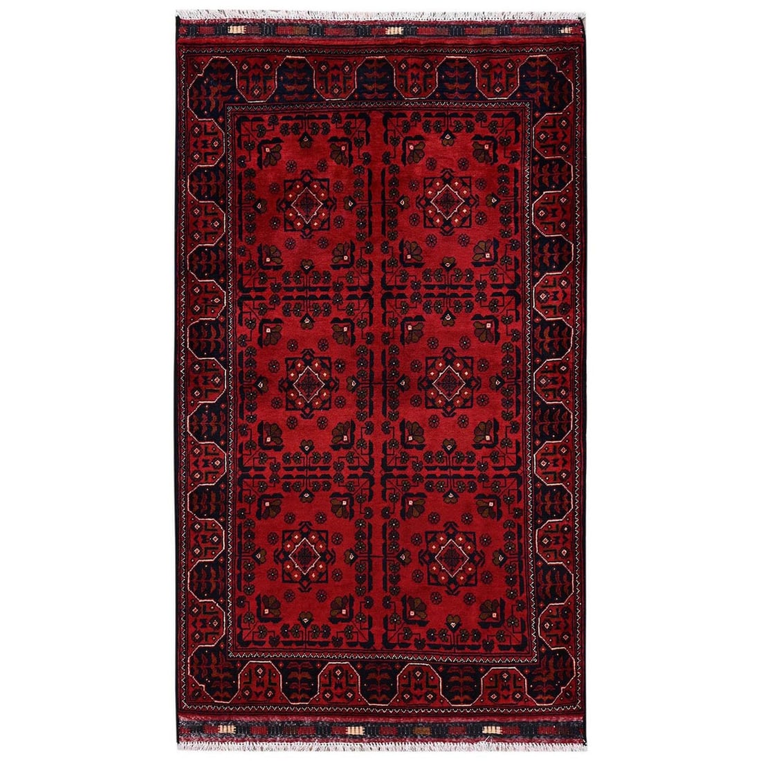 Red Hand Knotted Afghan 3'3 5'5" Andkhoy Soft Wool Tribal Motif Rug: Red Hand Knotted Afghan 3'3 5'5" Andkhoy Soft Wool Tribal Motif Rug The Andkhoy Soft Wool Tribal Motif Rug is a stunning, hand-knotted wool rug with a rich red color and intricate tribal motif pattern