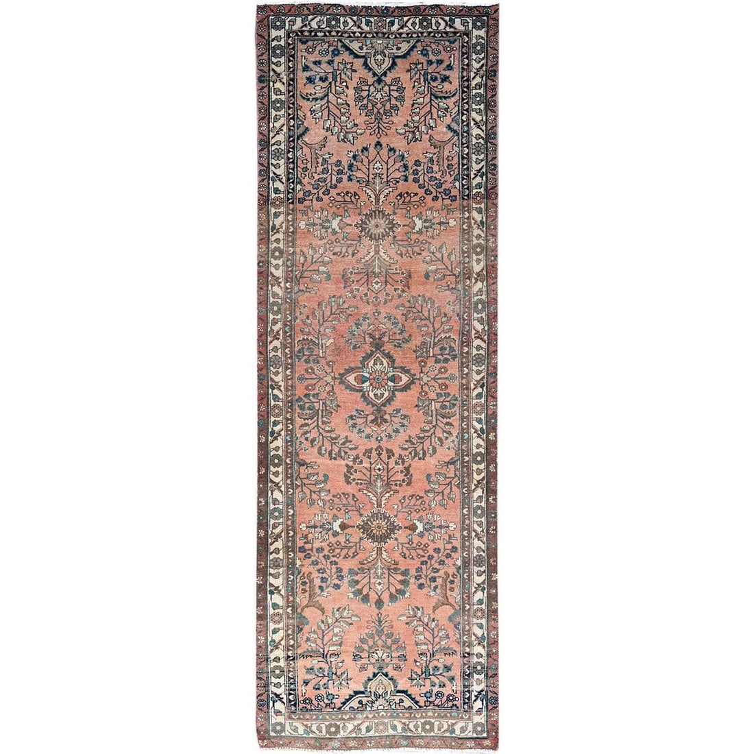 3'5"x10'2" Red Vintage Zoroastrian Lilahan Abrash Oriental Runner Rug: 3'5"x10'2" Red Vintage Zoroastrian Lilahan Abrash Oriental Runner Rug This stunning 3'5"x10'2" Red Vintage Zoroastrian Lilahan Abrash Oriental Runner Rug boasts a rich, vibrant red color and