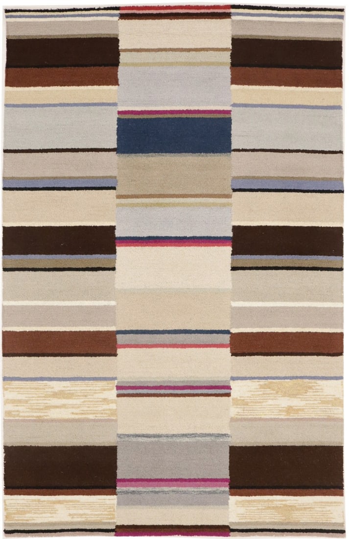 Hand-Tufted Multicolored Stripes Rug Modern Carpet Contemporary Decor 5X8 Ft Hand-Knotted: Hand-Tufted Multicolored Stripes Rug Modern Carpet Contemporary Decor 5X8 Ft Hand-Knotted Hand-tufted with wool and cotton, this 5x8 ft multicolored stripes rug boasts a modern design with a high pile
