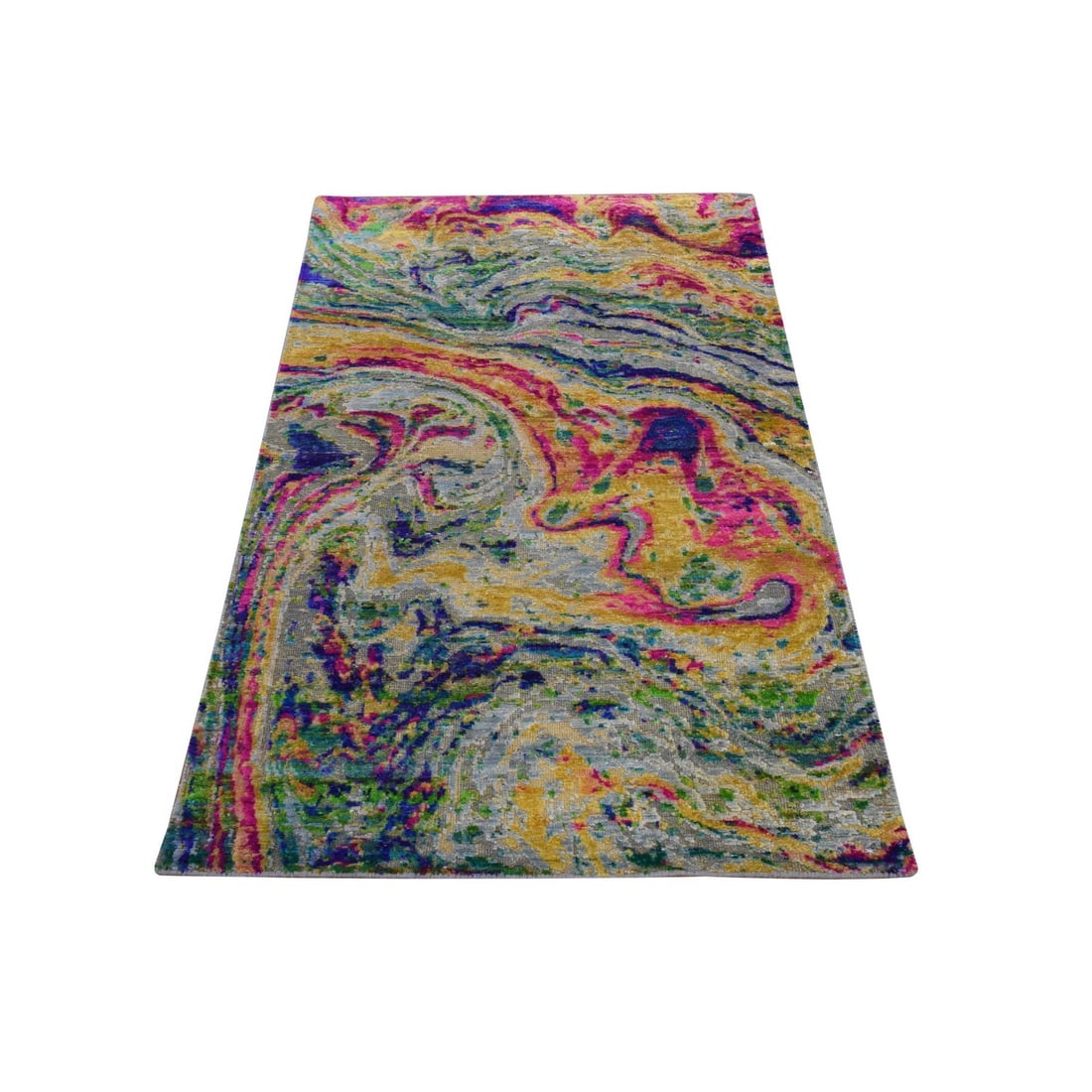 Colorful LAVA DESIGN Sari Silk with Textured Wool Hand Knotted (1 of 7)