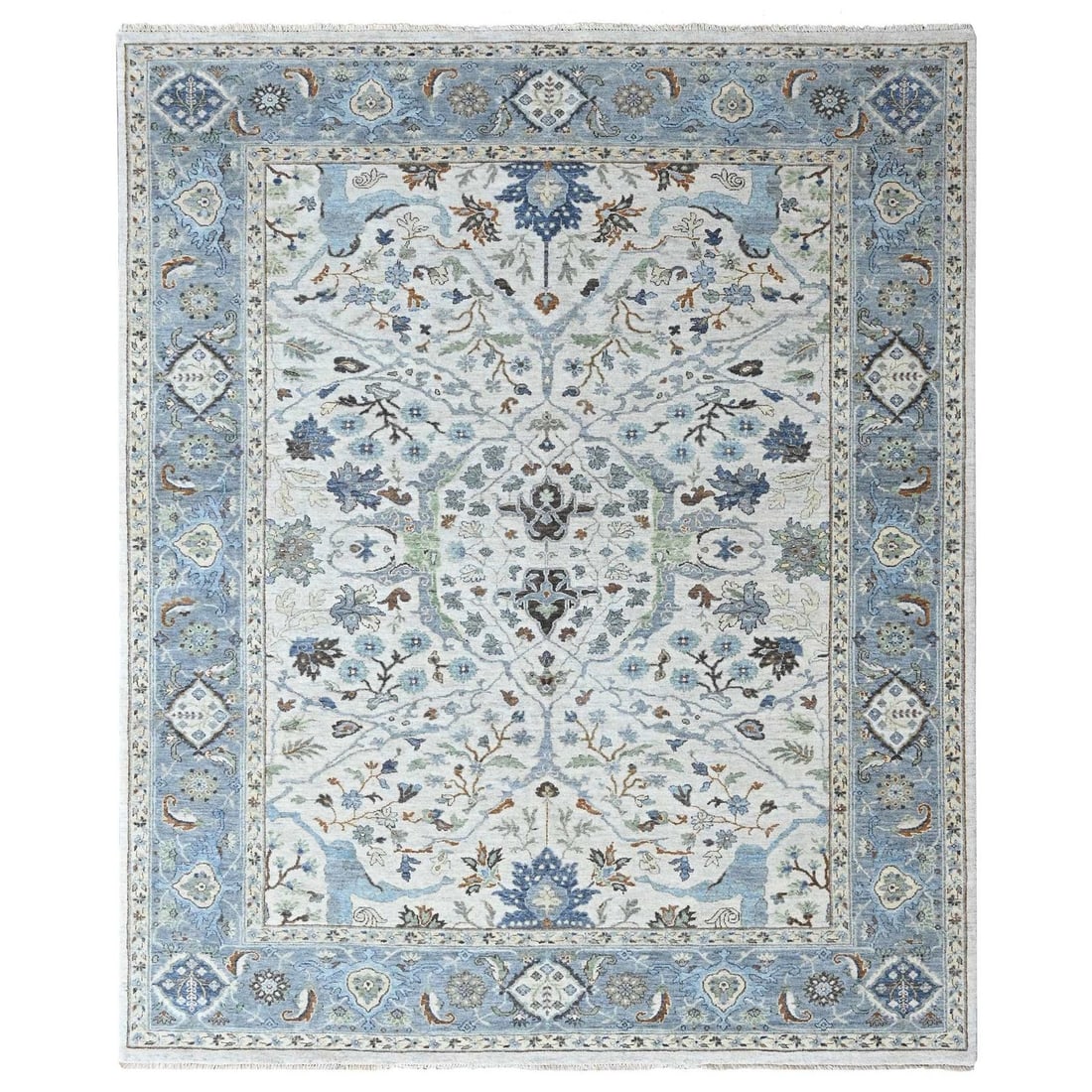 Oushak rug 8'x9'10" Oyster Gray with floral motifs hand knotted soft wool: Oushak rug 8'x9'10" Oyster Gray with floral motifs hand knotted soft wool Oushak rug with a stunning oyster gray color and intricate floral motifs, expertly hand knotted from soft wool, adds a touch o