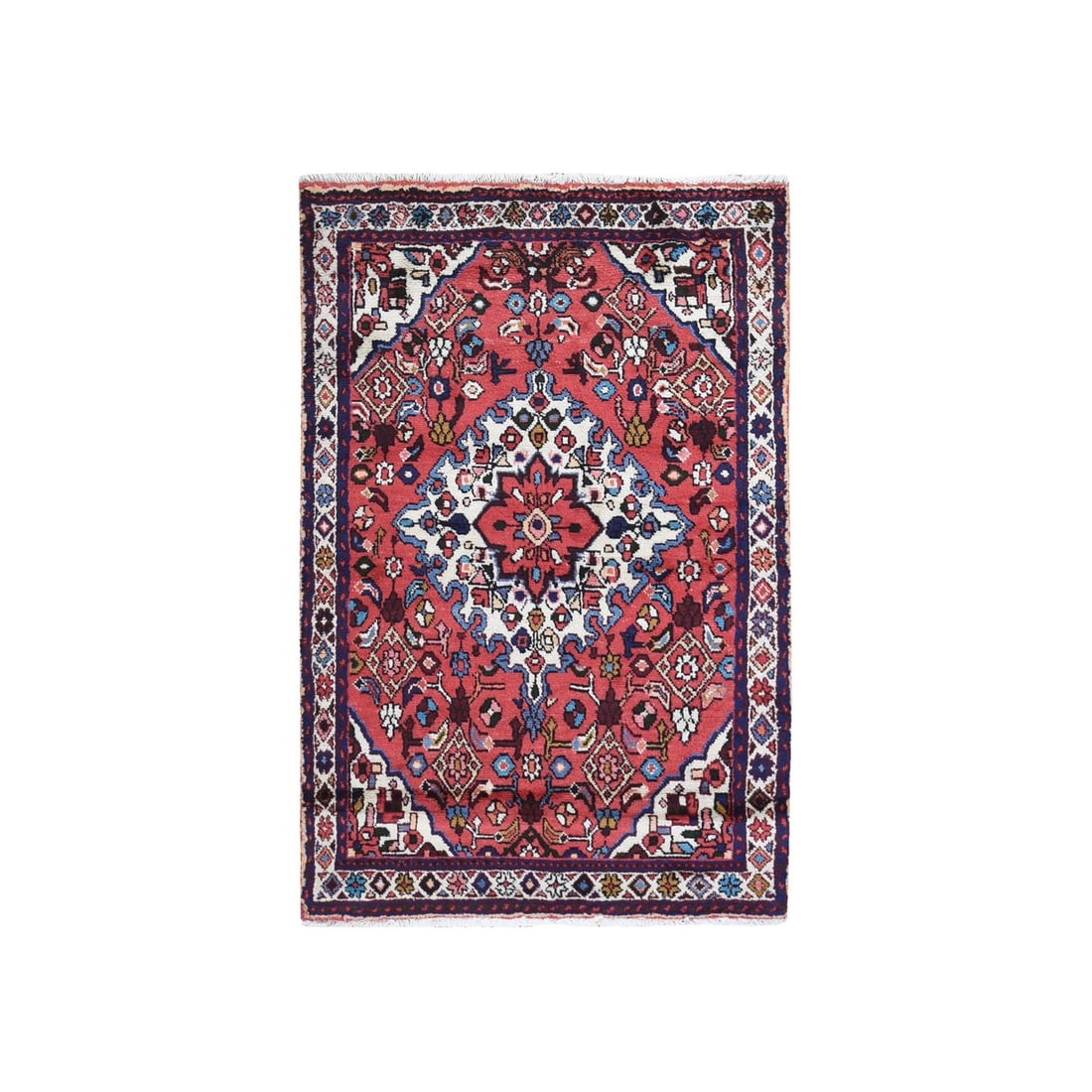 3'6"x5'4" New Farsian Amadan with Large Flower Medallion Hand Knotted Rug: 3'6"x5'4" New Farsian Amadan with Large Flower Medallion Hand Knotted Rug This stunning 3'6"x5'4" hand-knotted rug from Turkey boasts a striking large flower medallion design, set against a vibrant re