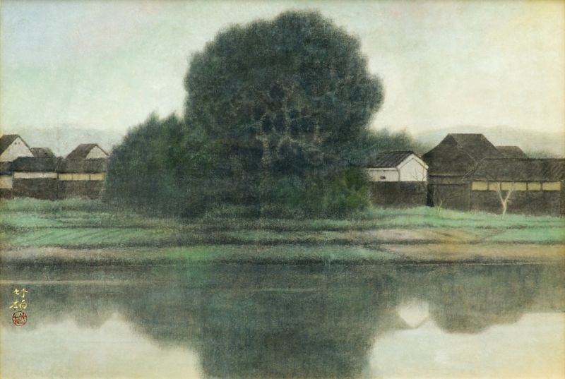 Woodblock print house framed by river Japanese art: Woodblock print house framed by river Japanese art Item Specifics: Artist: Suzuki Chikuhaku Subject: Landscape Material: Paper Style: Japanese Year Of Production: 2010 Product Disclaimer: Please revie