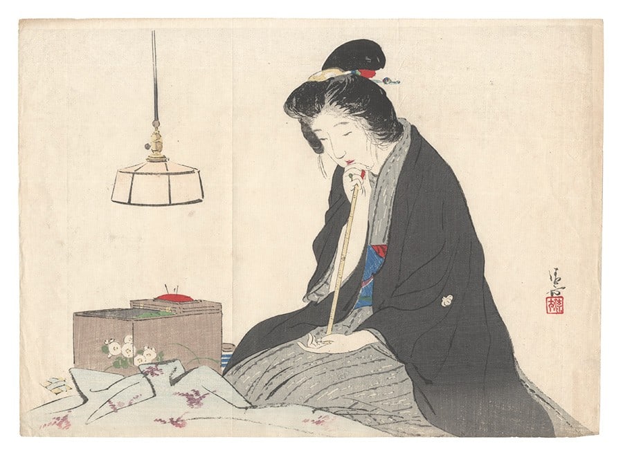 Original Kaburaki Kiyokata Kuchi e Woodblock Print 1910 Meiji Era Art: Original Kaburaki Kiyokata Kuchi e Woodblock Print 1910 Meiji Era Art Item Specifics: Artist: Kaburaki Kiyokata Subject: Women Literature Meiji Life Material: Paper Style: Japanese Size: 22.2 x 31 cm 