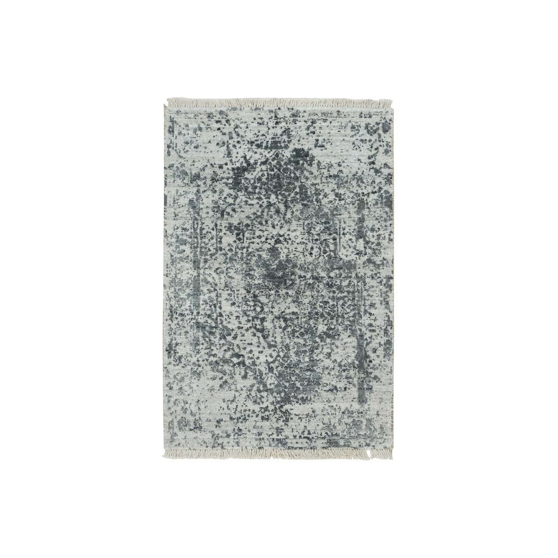 2'x3' Gray Broken Zoroastrian Hand Knotted Design Wool And Silk Mat Rug (1 of 8)