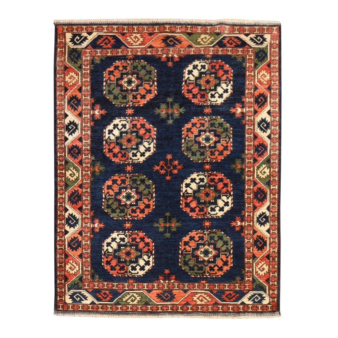 5'x6'8" Yale Blue Afghan Ersari with Elephant Feet Design Wool Hand Knotted: 5'x6'8" Yale Blue Afghan Ersari with Elephant Feet Design Wool Hand Knotted The 5'1" x 6'8" Yale Blue Afghan Ersari with Elephant Feet Design is a stunning hand-knotted wool rug, showcasing a beautifu