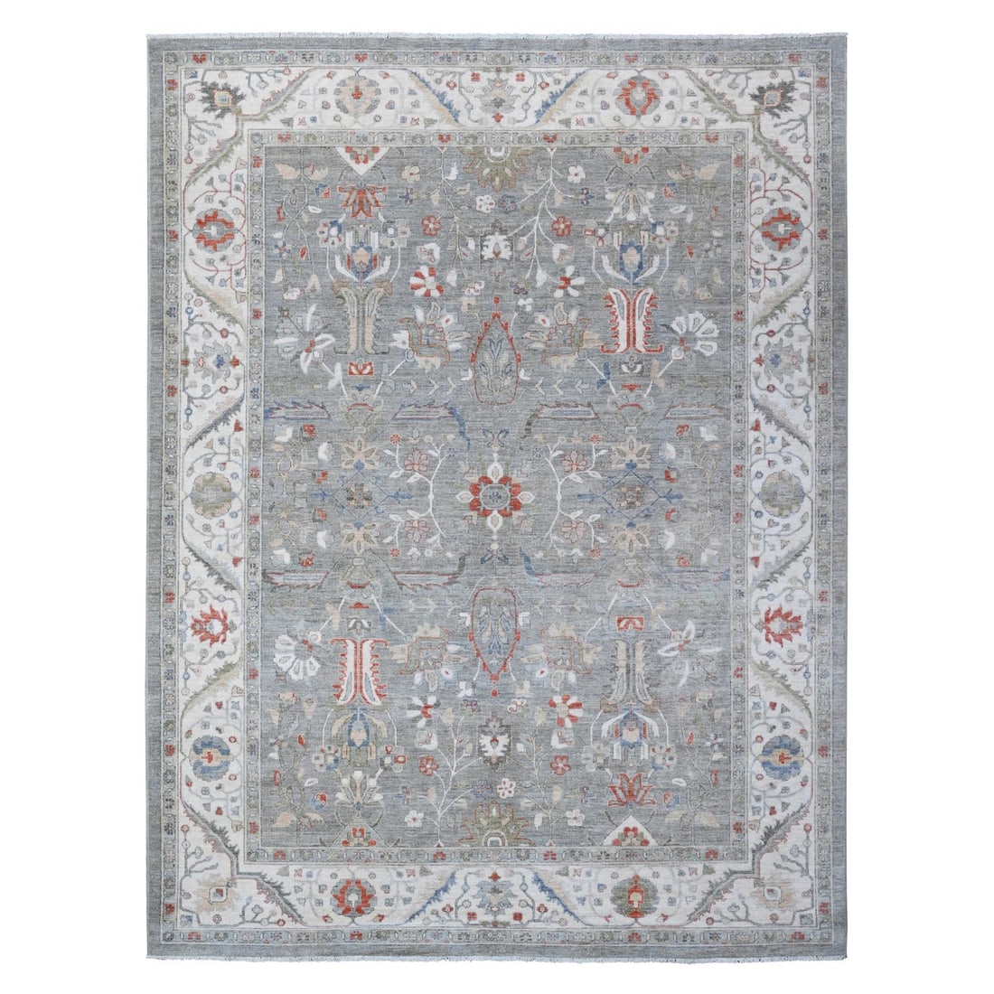 9'2"x11'10" Shark Gray Hand Knotted Heris All Over Design Peshawar Rug (1 of 12)