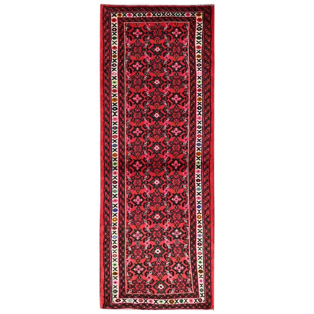 2'5"x6'5" Red New Zoroastrian Hand Knotted Soft Wool Runner Oriental Rug: 2'5"x6'5" Red New Zoroastrian Hand Knotted Soft Wool Runner Oriental Rug Red Zoroastrian Hand Knotted Soft Wool Runner Oriental Rug boasts a stunning all-over regional design in a vibrant red field, c