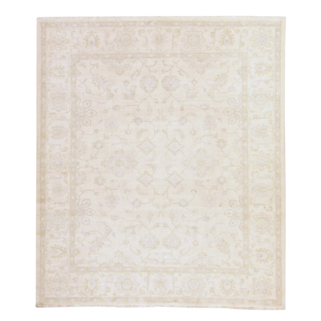 8'5"x9'7" Ivory Washed Out Peshawar with All Over Design Hand Knotted Wool: 8'5"x9'7" Ivory Washed Out Peshawar with All Over Design Hand Knotted Wool This stunning 8'5"x9'7" Peshawar rug boasts an intricate all-over design, showcasing the rich regional patterns of Afghanista
