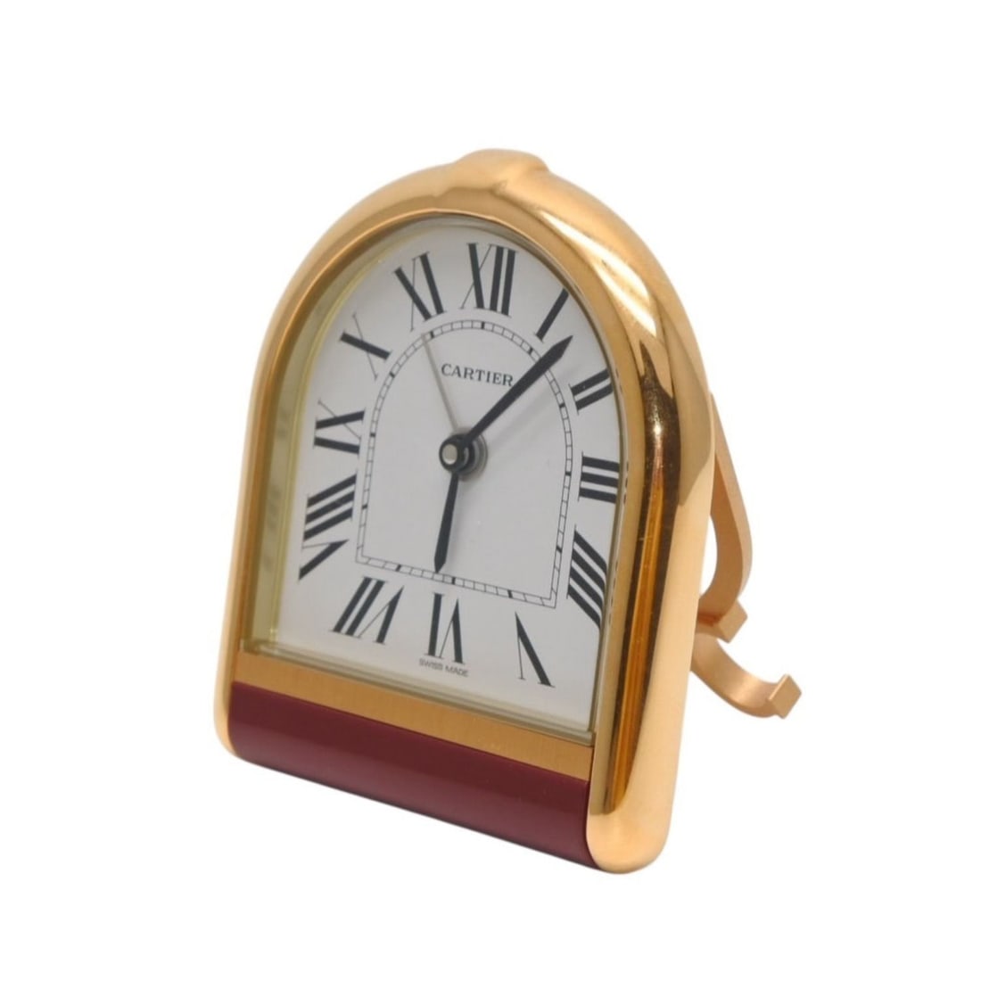 Working Swiss Gold Quartz Bordeaux White Roman Dial Desk Clock Calandre (1 of 9)