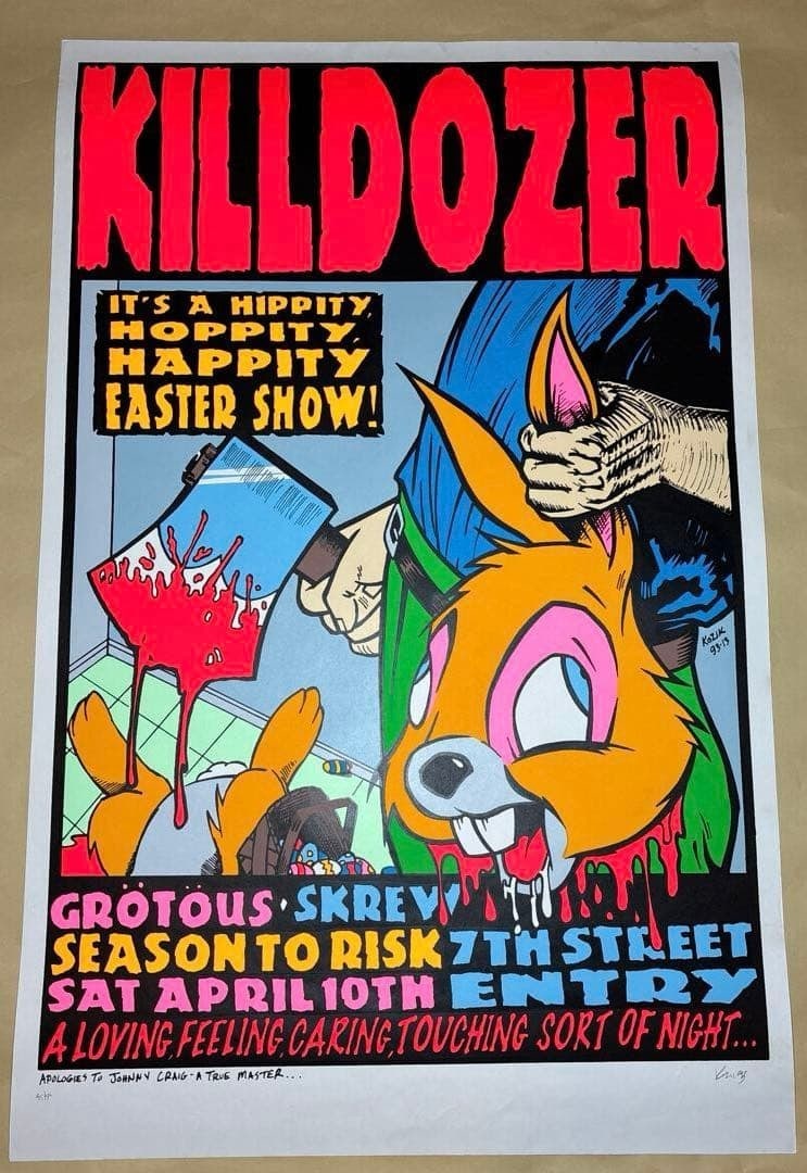 KILLDOZER Poster Silkscreen Signed Limited Edition 1993 Kozik: KILLDOZER Poster Silkscreen Signed Limited Edition 1993 Kozik Item Specifics: Brand: Frank Kozik Provenance: NA Country: Japan Culture: NA Handmade: No California Prop 65 Warning: No Product Disclaime