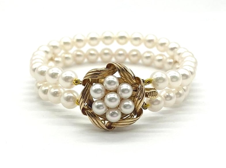 Akoya Pearl Bracelet Yellow Gold Two Row 3.8mm 6.2mm 14k Mikimoto: Akoya Pearl Bracelet Yellow Gold Two Row 3.8mm 6.2mm 14k Mikimoto Item Specifics: Shape: Round Occasion: Anniversary Birthday Christmas Engagement Graduation Mother's Day Valentine's Day Wedding Main 