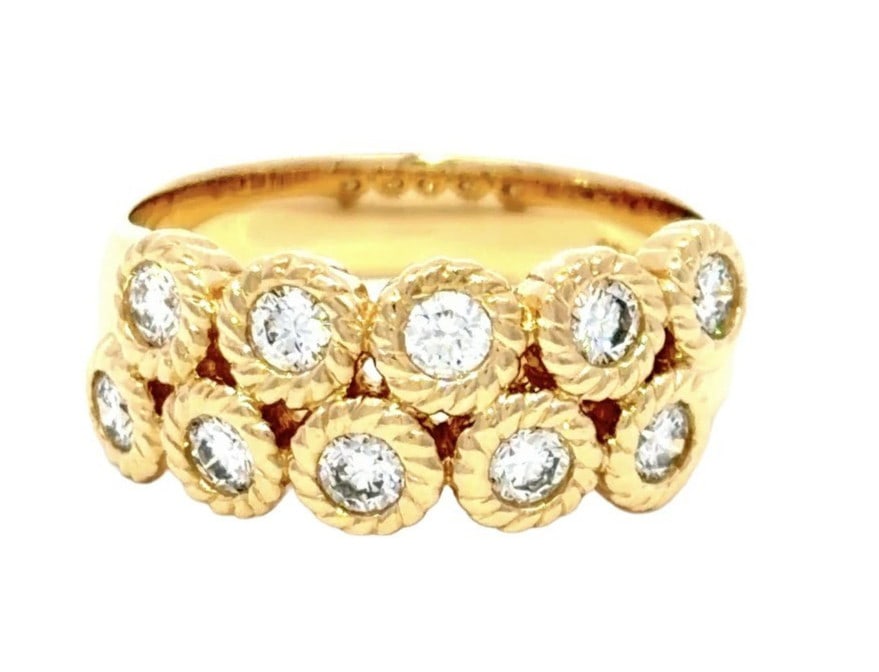 Vintage Celine 10P Diamond 18k Yellow Gold Flower Band Ring Size US 6.25 EU51.5: Vintage Celine 10P Diamond 18k Yellow Gold Flower Band Ring Size US 6.25 EU51.5 Item Specifics: Number Of Diamonds: 10 Shape: Round Occasion: Anniversary Birthday Christening Christmas Engagement Grad