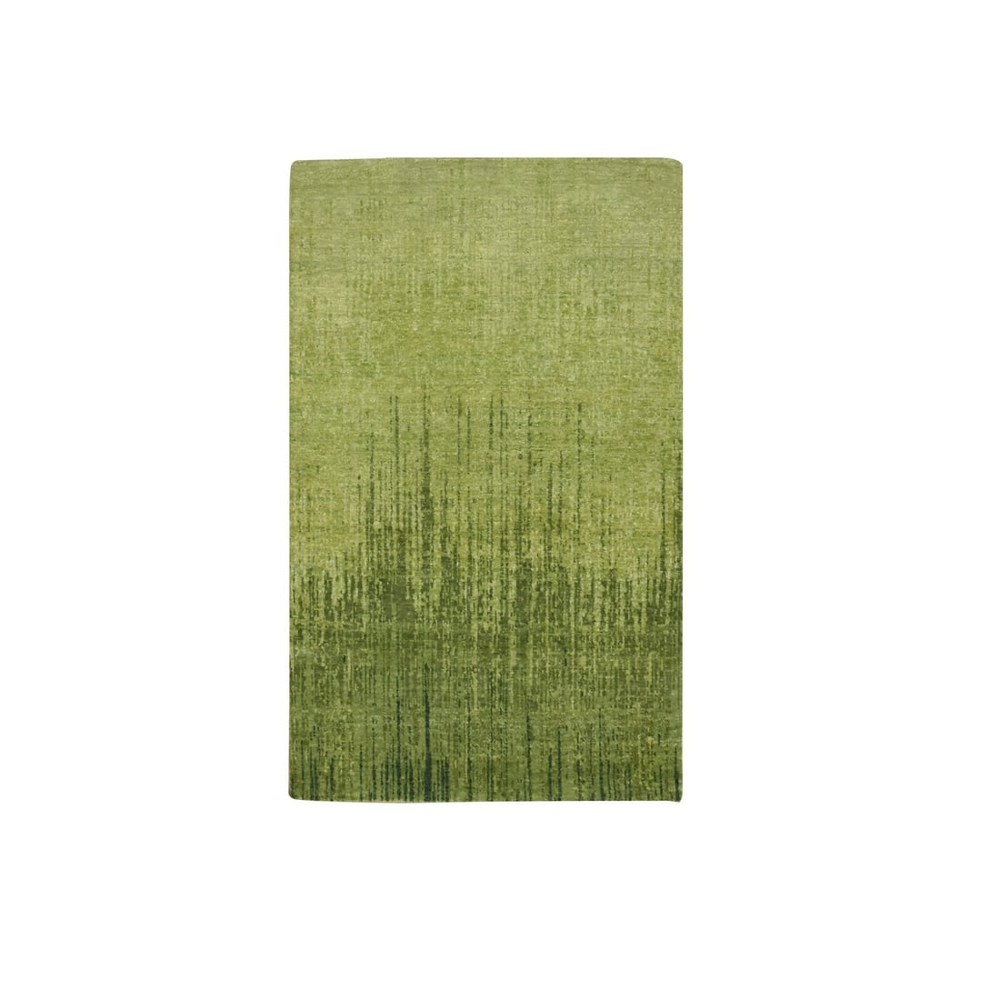 Hand Knotted Rug 3'1"x5'1" Pickle Green Vertical Ombre Design Soft Wool (1 of 7)