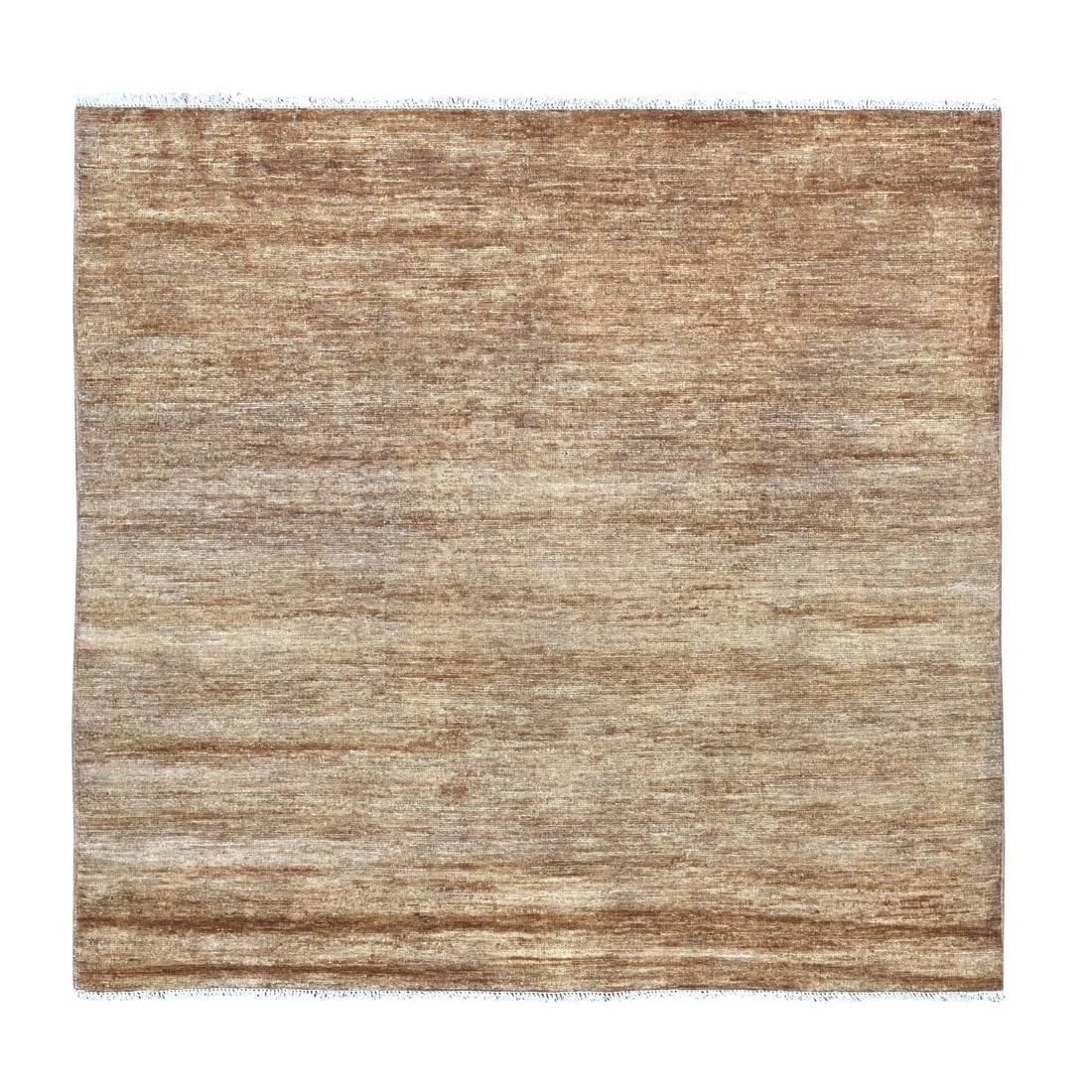 5'10"x5'10" Brown Plain Solid Pattern Hand Knotted Ghazni Wool Square Rug: 5'10"x5'10" Brown Plain Solid Pattern Hand Knotted Ghazni Wool Square Rug This beautiful, hand-knotted Ghazni wool square rug boasts a stunning brown solid pattern, perfectly suited for adding warmth 