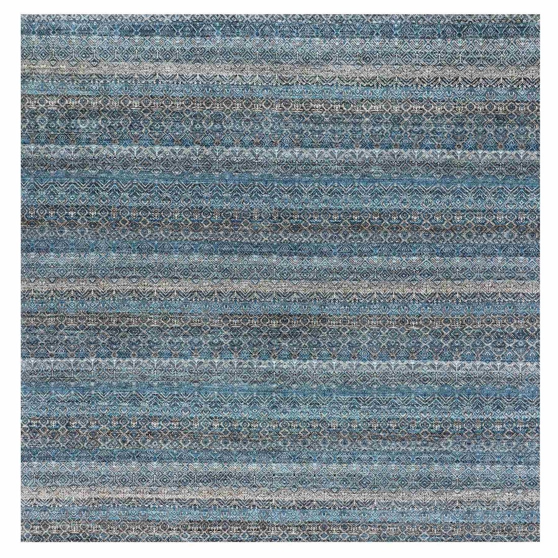 Blue Hand Knotted Wool Square Rug 10'1" Herrita Design Kohinoor: Blue Hand Knotted Wool Square Rug 10'1" Herrita Design Kohinoor The Blue Hand Knotted Wool Square Rug boasts a stunning Herrita design in a rich blue hue, perfectly capturing the essence of Oriental p