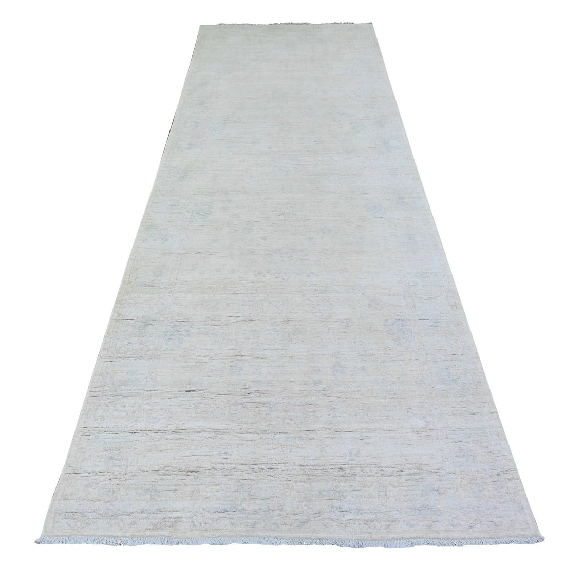 Hand Knotted White Wash White Diamond Peshawar Rug 3'10"x11'2 (1 of 6)