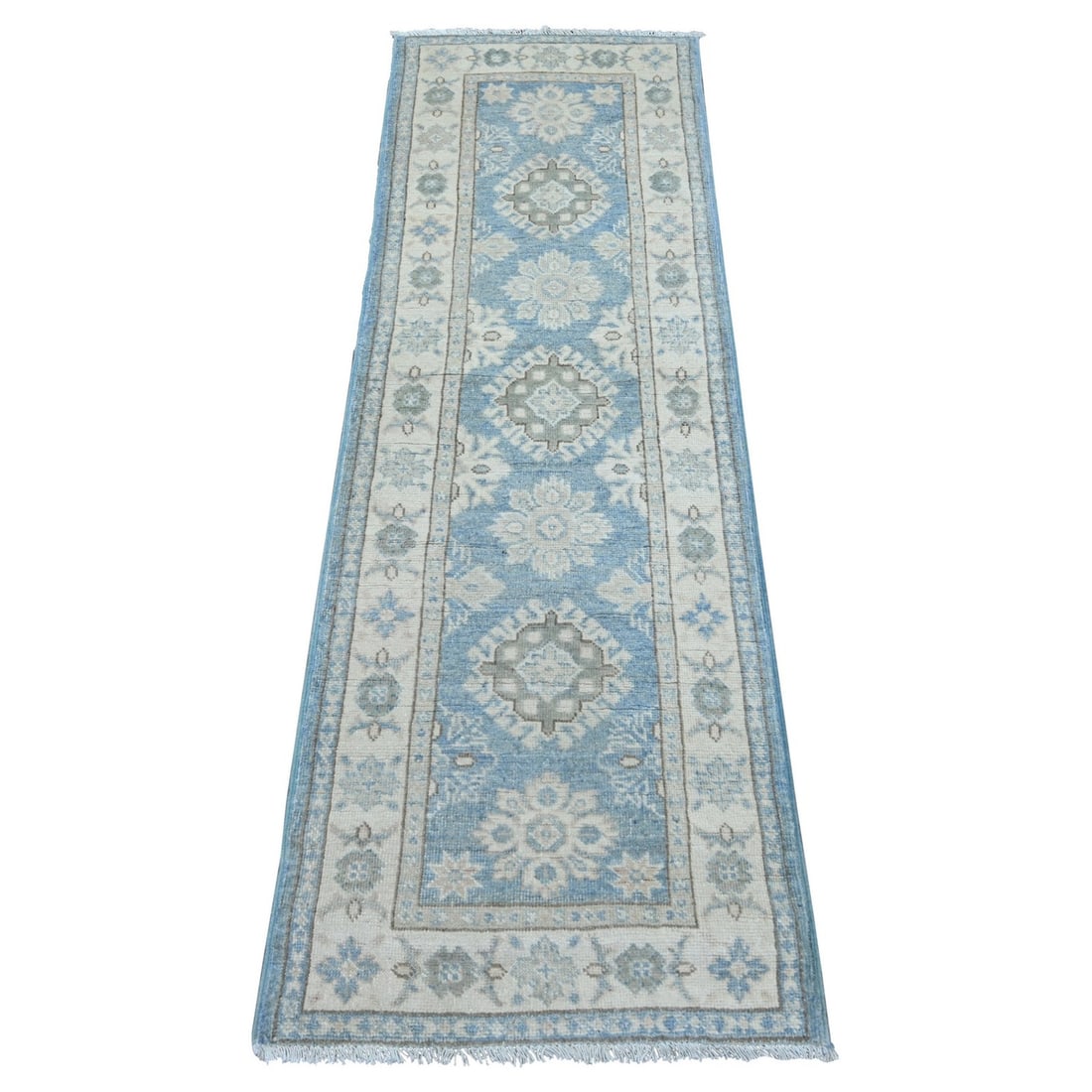 2'x6'1" Blue Vintage Look Kazak with Medallions Hand Knotted Wool Runner (1 of 6)