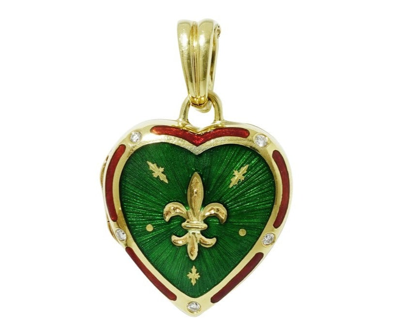 Faberge Heart Enamel Diamond 18k Yellow Gold Locket Pendant Necklace Charm: Faberge Heart Enamel Diamond 18k Yellow Gold Locket Pendant Necklace Charm Item Specifics: Pendant Shape: Heart Occasion: Anniversary Birthday Christening Christmas Engagement Father's Day Graduation 