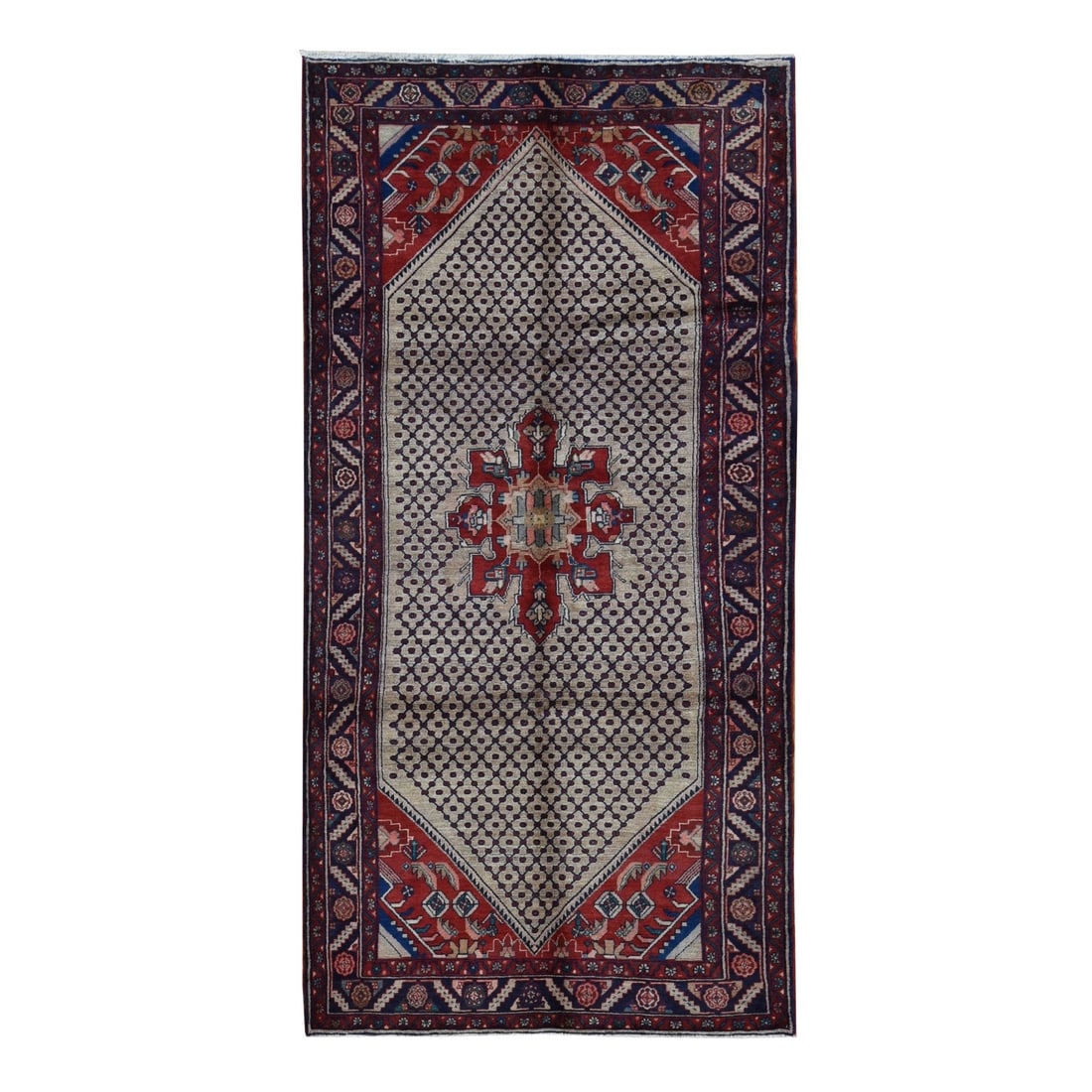 5'1"x10'2" Brown New Zoroastrian Khamadan Pure Wool Hand Knotted Rug: 5'1"x10'2" Brown New Zoroastrian Khamadan Pure Wool Hand Knotted Rug This stunning 5'1"x10'2" Brown New Zoroastrian Khamadan Pure Wool Hand Knotted Rug boasts a rich, traditional design with a rectang