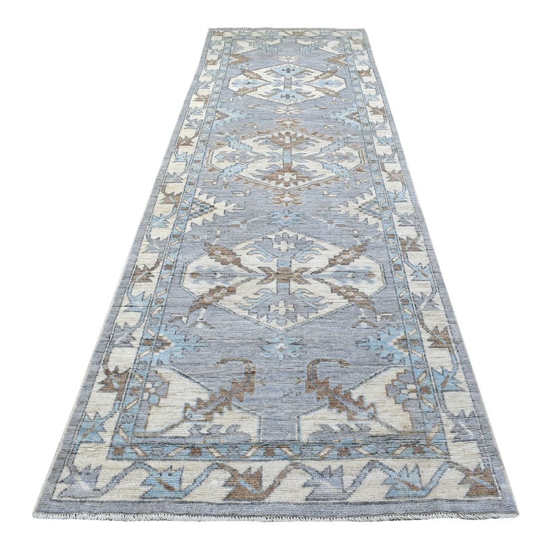 3'10"x12'1" Gray Anatolian Angora Oushak Hand Knotted Wool Runner Rug (1 of 6)