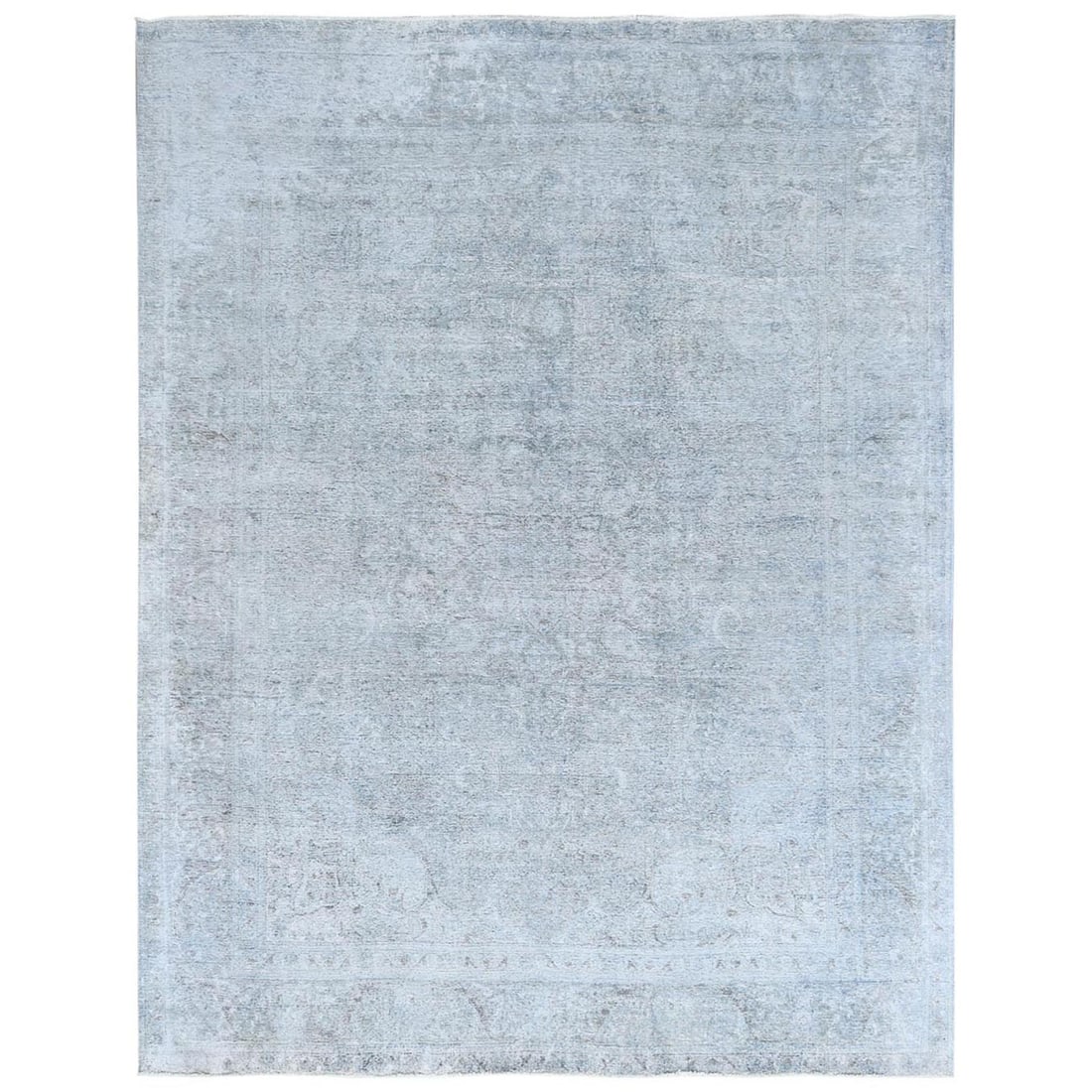 9'10"x12'2" Blue Old Farsian Hand Knotted Wool Distressed Worn Down Rug: 9'10"x12'2" Blue Old Farsian Hand Knotted Wool Distressed Worn Down Rug 9'10" x 12'2" Blue Old Farsian Hand Knotted Wool Distressed Worn Down Rug - A stunning example of traditional Turkish craftsmans