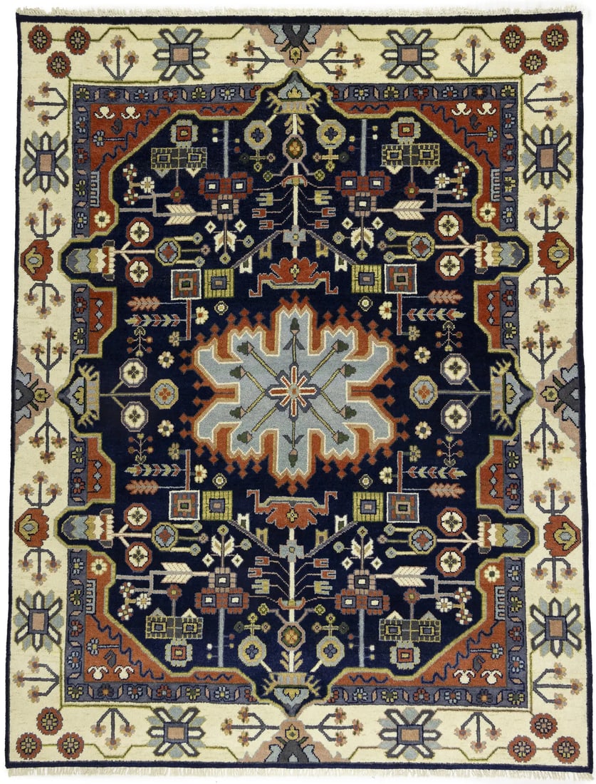 9X12 Navy Tribal Heriz Serapi Wool Oriental Rug Geometric Design Carpet Hand-Knotted (1 of 18)