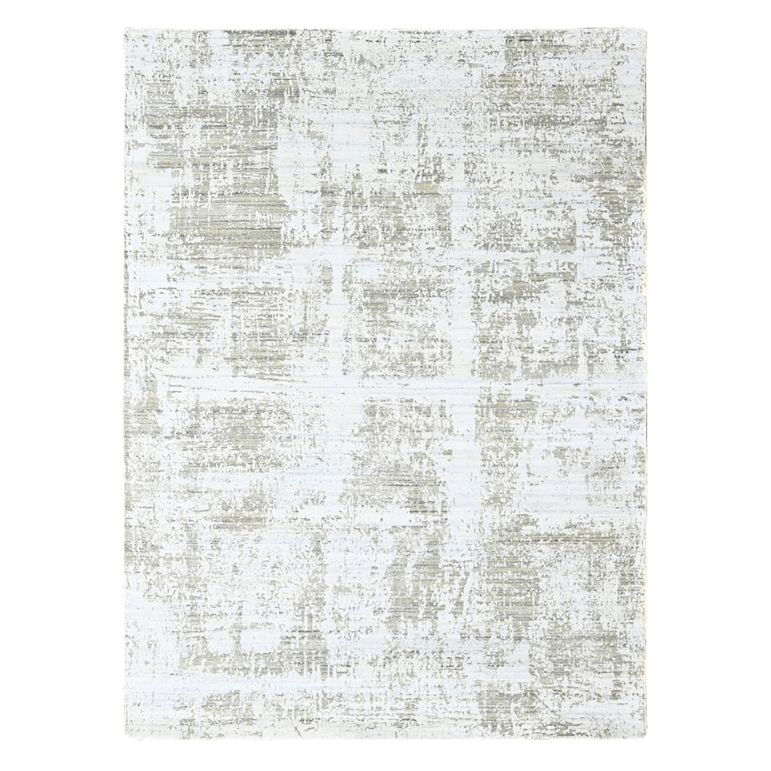 8'x10' White Modern Design Hand Loomed Wool and Bamboo Silk Oriental Rug: 8'x10' White Modern Design Hand Loomed Wool and Bamboo Silk Oriental Rug This stunning 8'x10' hand loomed wool and bamboo silk Oriental rug boasts a modern design and elegant ivory color. Made from a 