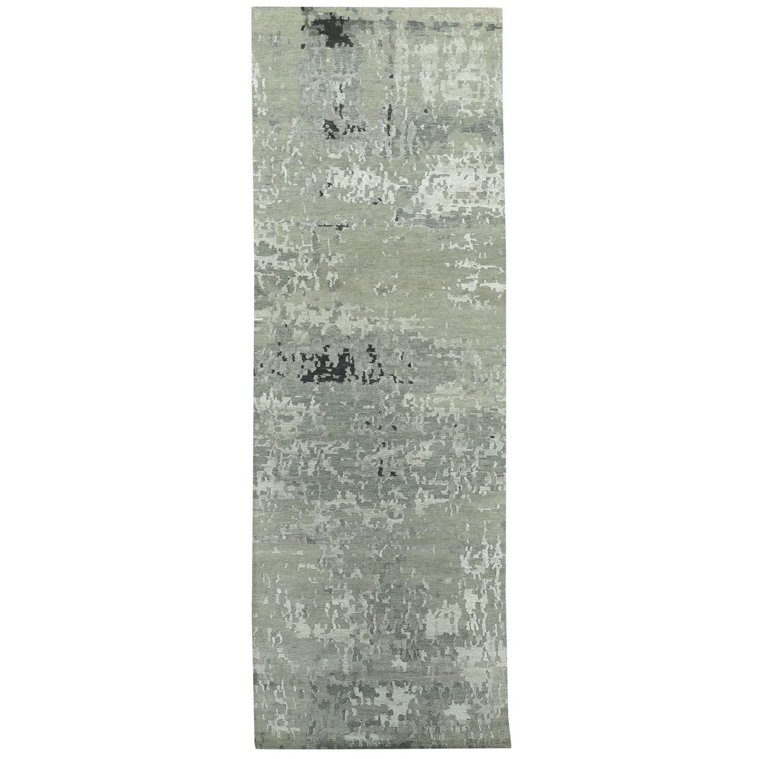 2'8"x19'10" Silver Gray Wool & Silk Modern Abstract Design Runner Rug (1 of 8)