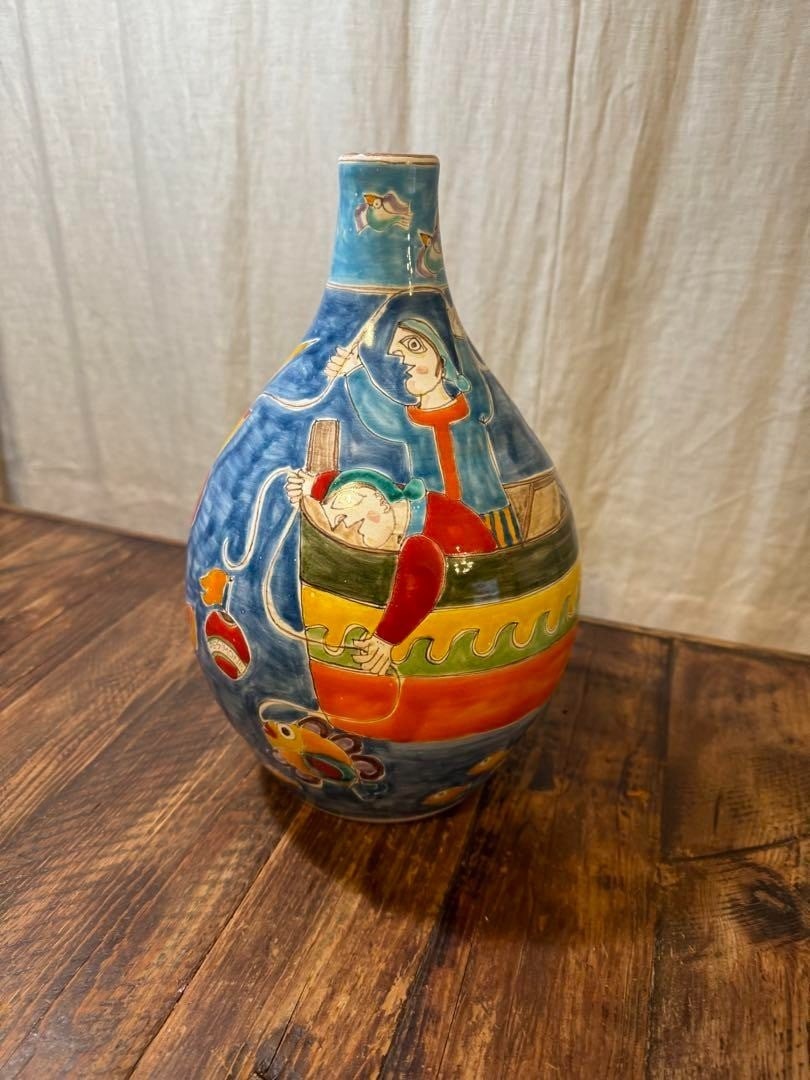 Hand Painted Pottery Italy Home Decor 11.8in Jar Flower Vase: Hand Painted Pottery Italy Home Decor 11.8in Jar Flower Vase Item Specifics: Brand: Desimone Type: Vase Color: Multicolor Original/Reproduction: Original Material: Ceramic Production Technique: Cerami