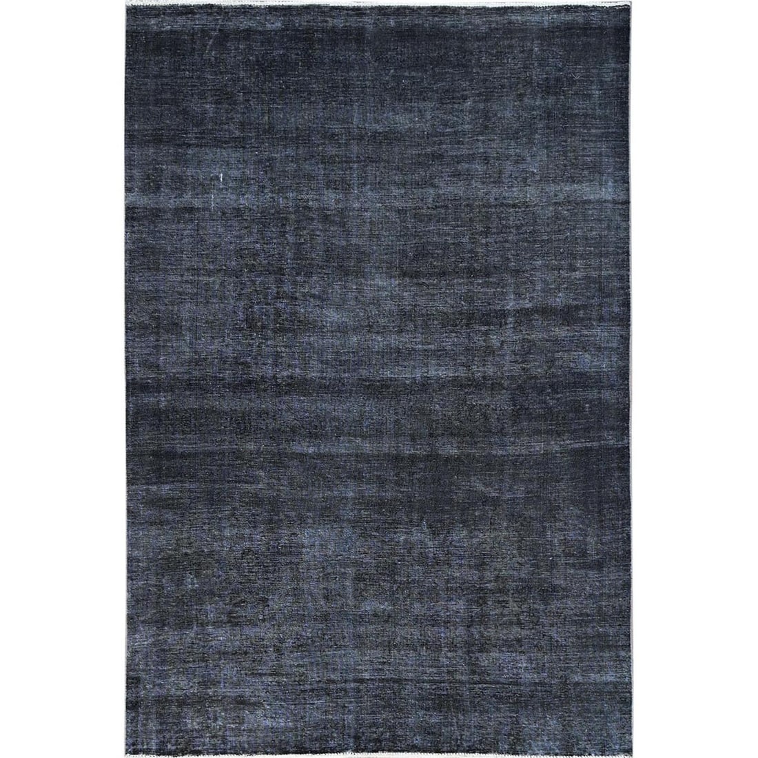6'3"x9'3" Vulcan Black Hand Knotted Tebraz Evenly Worn Wool Oriental Rug: 6'3"x9'3" Vulcan Black Hand Knotted Tebraz Evenly Worn Wool Oriental Rug 6'3"x9'3" Vulcan Black Hand Knotted Tebraz Evenly Worn Wool Oriental Rug features a striking black field with a rectangular sha