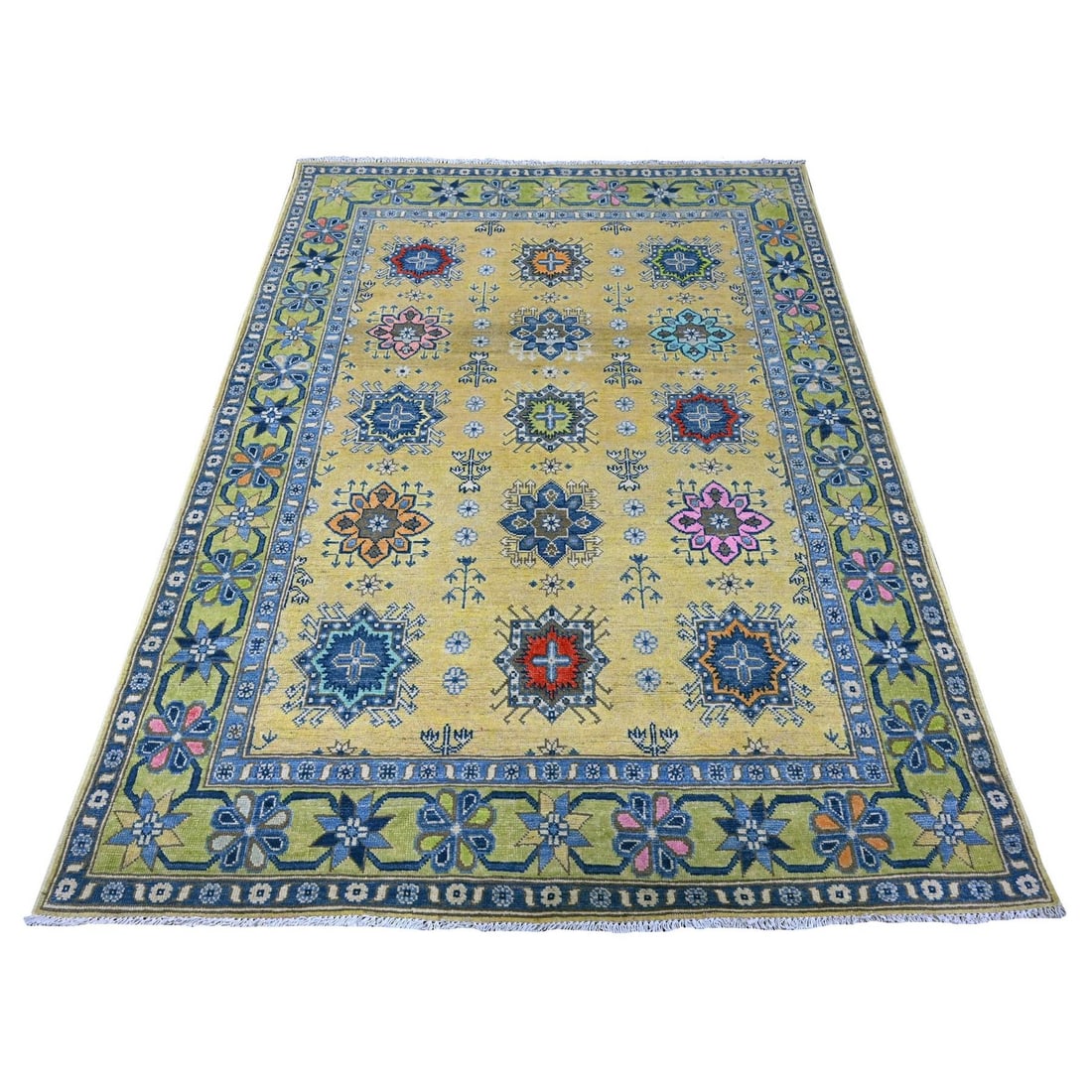 5'x6'9" Old Gold All Natural Wool Fusion Kazak Hand Knotted Oriental Rug (1 of 6)