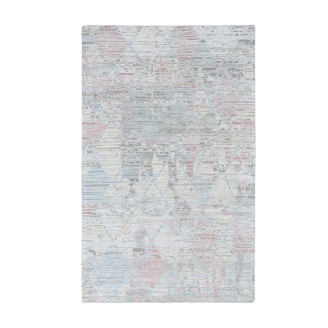 5'9"x9'3" White THE PASTEL COLLECTION Silk with Wool Hand Knotted Rug: 5'9"x9'3" White THE PASTEL COLLECTION Silk with Wool Hand Knotted Rug The 5'9"x9'3" White THE PASTEL COLLECTION Silk with Wool Hand Knotted Rug is a stunning example of Oriental design, boasting a bea