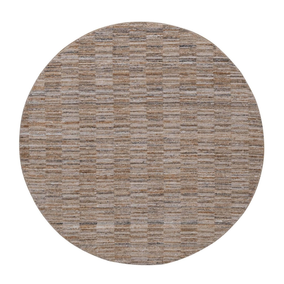 Pure Wool Round Rug Brown Grid Pattern Loomed Modern 6'1 (1 of 8)