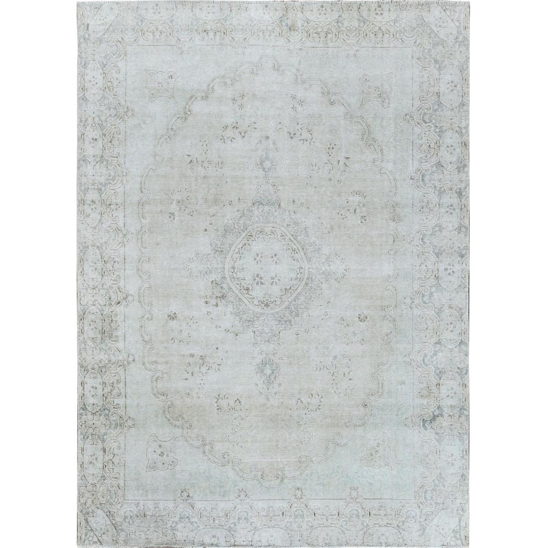 8'8"x12' Hand Knotted Ivory Vintage Farsian Karman Worn Wool Rug: 8'8"x12' Hand Knotted Ivory Vintage Farsian Karman Worn Wool Rug This 8'8"x12' hand-knotted Farsian Karman vintage rug boasts a stunning ivory color and worn wool pile, evoking a rich history of Turki