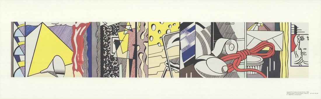 ROY LICHTENSTEIN Sketch for Greene Street Mural 9" x 28.75" Poster 1983 Pop Art (1 of 4)