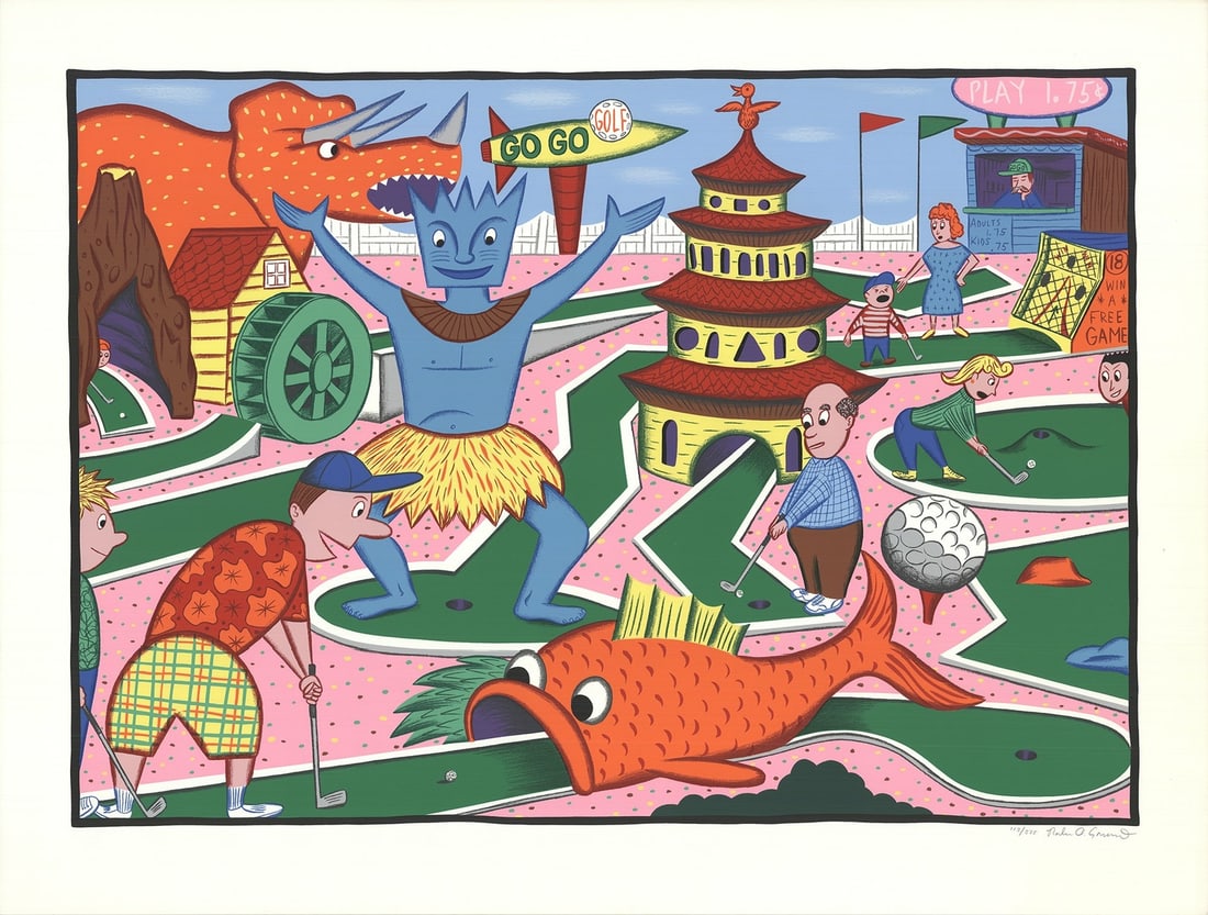 RODNEY GREENBLAT Mini golf Circus SIGNED 32" x 42.5" Serigraph 1988 Contemporary (1 of 4)