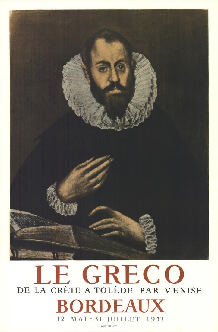 EL GRECO The Nobleman with His Hand on His Chest 27.75" x 18.25" Lithograph 1953 (1 of 4)
